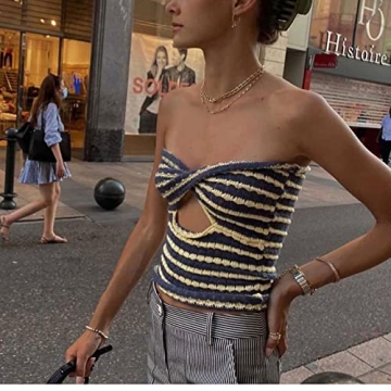 Stylish SAFRISIOR Striped Twist Front Crop Top