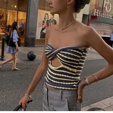 Stylish SAFRISIOR Striped Twist Front Crop Top