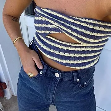 Stylish SAFRISIOR Striped Twist Front Crop Top