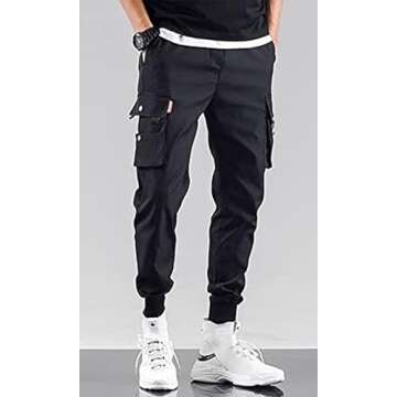 Ambcol Streetwear Hip Hop Pants Cargo Pants Joggers for Men and Women Unisex Active Sweatpants Black...