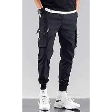 Ambcol Streetwear Hip Hop Pants Cargo Pants Joggers for Men and Women Unisex Active Sweatpants Black...