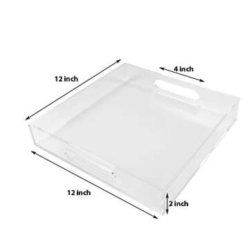 Clear Sturdy Acrylic Serving Tray with Handles-12x12Inch-Serving Coffee,Appetizer,Breakfast,Butler-K...