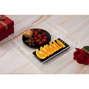 Clear Sturdy Acrylic Serving Tray with Handles-12x12Inch-Serving Coffee,Appetizer,Breakfast,Butler-Kitchen Countertop Tray-Makeup Drawer Organizer-Vanity Table Tray-Ottoman Tray-Decorative Tray