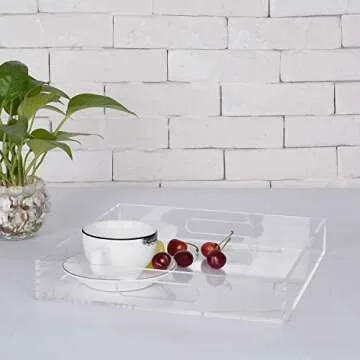 Elegant Clear Acrylic Serving Tray with Handles 12x12