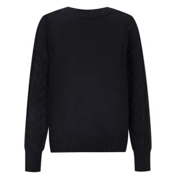 Women V Neck Long Sleeve Pullovers Cable Knit Sweater Fall Winter Relaxed Clothing Trendy Casual Ret...