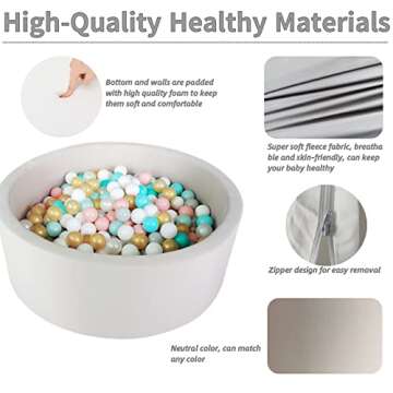 Foam Ball Pit for Toddlers, 35 Inch Baby Ball Pit Soft Round and Easy to Set or Clean, Baby Playpen Ball Pool is Ideal Gift for Kids-Balls NOT Included