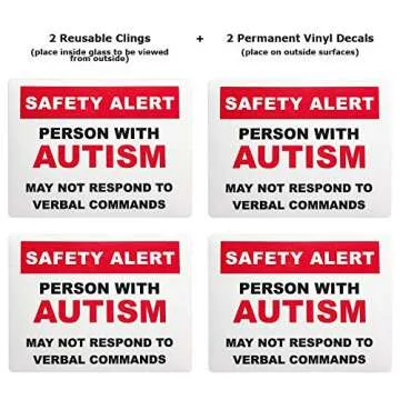 Autism Safety Alert Window Clings and Decals for Car and Home (4-Pack)