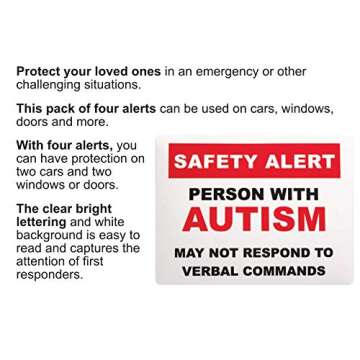 Autism Safety Alert Window Clings and Decals for Car and Home (4-Pack)