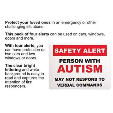 Autism Safety Alert Window Clings and Decals for Car and Home (4-Pack)