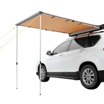 VEVOR Vehicle Awning 6.6x8.2ft Roof Rack Pull-Out Sun Shade Coverage PU3000mm UV50+ Retractable Weatherproof Car Side Awning for SUV Camping & Overland (Hardware Included) with Waterproof Storage Bag