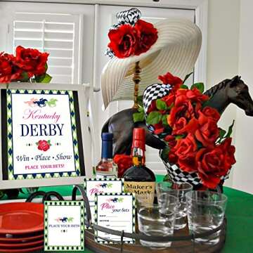 Haooryx 41Pcs Horse Derby Race Betting Cards Party Game Supplies Horse Derby Card for Guess Who Will Win, Play Your Horse Bet Card Win Place Show Ticket Jockey Club Invitation Card Guessing Horse Game