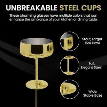 TMNOVO Cocktail Coupe Glasses - Espresso Martini Glasses Set of 4 - Stainless Steel Champagne Cocktail Glasses & Mug Cups - 15 oz Matte Gold Martini Glass Gift Set