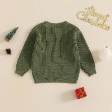 Toddler Baby Girl Knit Sweaters Oversized Long Sleeve Embroidery Shirt Top Newborn Infant Cute Fall Winter Clothes (Christmas Jolly & Reindeer Green, 2-3 Years)