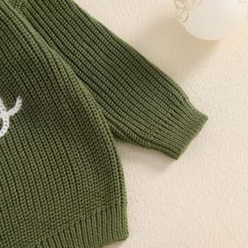 Toddler Baby Girl Knit Sweaters Oversized Long Sleeve Embroidery Shirt Top Newborn Infant Cute Fall Winter Clothes (Christmas Jolly & Reindeer Green, 2-3 Years)