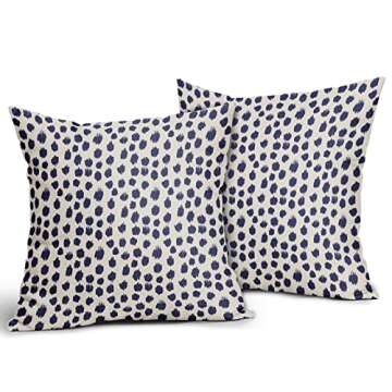 Navy Blue Cream Pillow Covers 18x18 Set of 2 Polka Dot Throw Pillows Outdoor Boho Design Brush Strok...