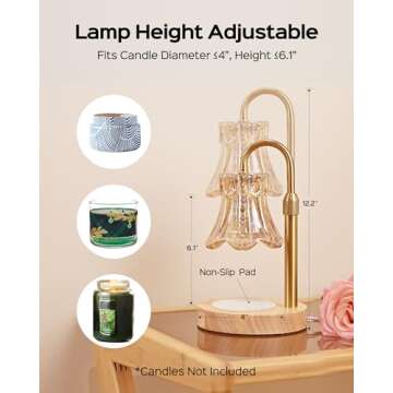 JACKYLED Candle Warmer Lamps 2-Pack, Height Adjustable Fragrance Candle Warming Lamps with 4 Bulbs 3...