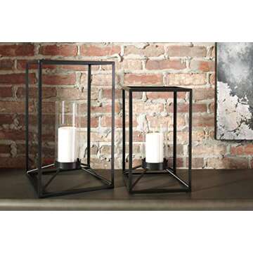 Signature Design by Ashley Dimtrois Metal 2 Piece Candle Lantern Set - Black