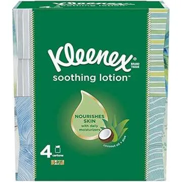 Kleenex Soothing Lotion Tissues with Aloe, Coconut Oil and Vitamin E, 4 cube boxes, 1 Cube Box conta...