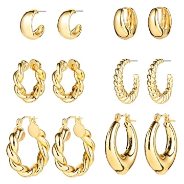 Golden Chunky Hoop Earrings Set - Versatile 3 Size Collection in Hypoallergenic Design