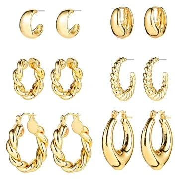 Golden Chunky Hoop Earrings Set - Versatile 3 Size Collection in Hypoallergenic Design