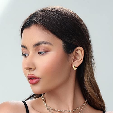 Golden Chunky Hoop Earrings Set for Women - Lightweight & Hypoallergenic