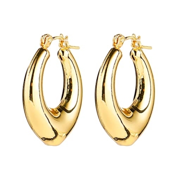 Golden Chunky Hoop Earrings Set for Women - Lightweight & Hypoallergenic