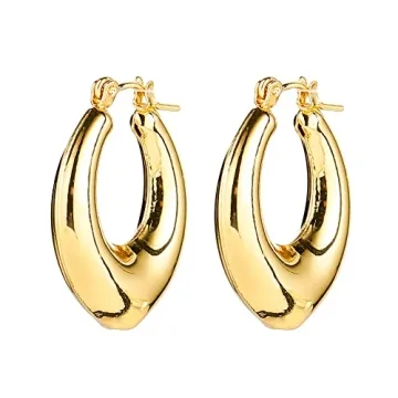 Golden Chunky Hoop Earrings Set for Women - Lightweight & Hypoallergenic