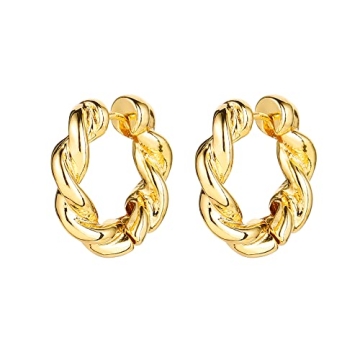 Golden Chunky Hoop Earrings Set for Women - Lightweight & Hypoallergenic