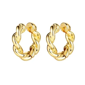 Golden Chunky Hoop Earrings Set for Women - Lightweight & Hypoallergenic