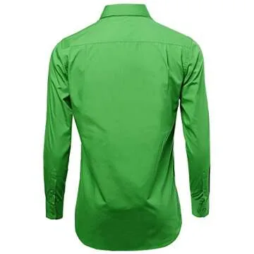 Omega Italy Men's Long Sleeve Dress Shirt Solid Color Regular Fit 25 Colors Classic Green