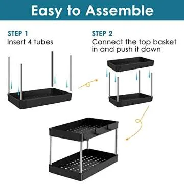 ZOEDO 2 Pack Under Sink Organizer,2 Tier Under Sink Organizers and Storage,Under Cabinet Organizer with Hooks,Multi-Purpose Standing Rack Organizer for Bathroom Kitchen