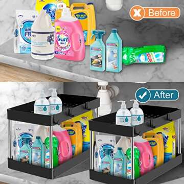 ZOEDO 2 Pack Under Sink Organizer,2 Tier Under Sink Organizers and Storage,Under Cabinet Organizer with Hooks,Multi-Purpose Standing Rack Organizer for Bathroom Kitchen