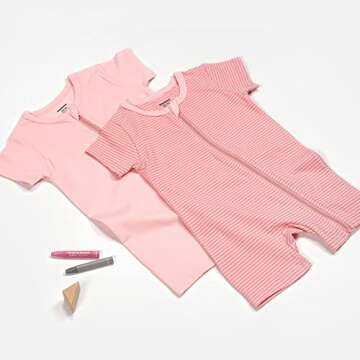 Teach Leanbh Baby Boys or Girls 2 Pack Pajamas Cotton Short Sleeve Zipper Romper Jumpsuits Sleep and Play 3-24 Months (Pink, 3-6 Months)
