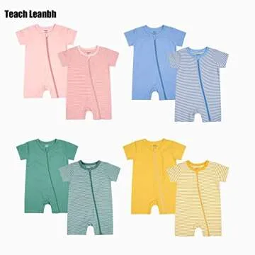 Teach Leanbh Baby Boys or Girls 2 Pack Pajamas Cotton Short Sleeve Zipper Romper Jumpsuits Sleep and Play 3-24 Months (Pink, 3-6 Months)