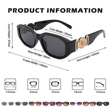 Hycredi Rectangle Sunglasses for Women Men Retro Driving Glasses 90’s Vintage Fashion Irregular Frame UV400 Protection（Black/Grey）