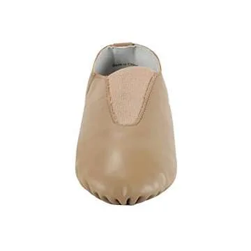 Linodes Women's Leather Upper Jazz Shoe Slip-on with Elastic Top Piece Brown 6.5M