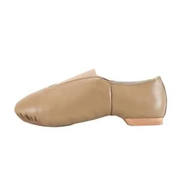 Linodes Women's Leather Upper Jazz Shoe Slip-on with Elastic Top Piece Brown 6.5M