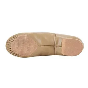 Linodes Women's Leather Upper Jazz Shoe Slip-on with Elastic Top Piece Brown 6.5M