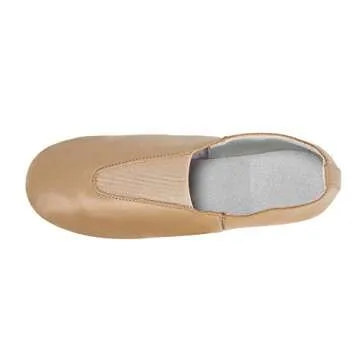 Linodes Women's Leather Upper Jazz Shoe Slip-on with Elastic Top Piece Brown 6.5M
