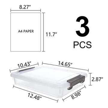 Citylife 3 PCS Plastic Storage Bins for A4 Paper và Project Organization