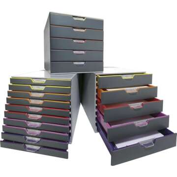 Durable varicolor Stackable Plastic Drawer Box, 10 Drawers, Letter to Folio Size Files, 11.5" x 14" x 11", Gray