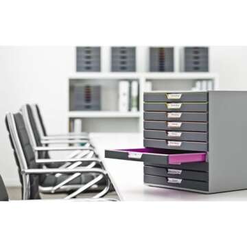 Durable varicolor Stackable Plastic Drawer Box, 10 Drawers, Letter to Folio Size Files, 11.5" x 14" x 11", Gray