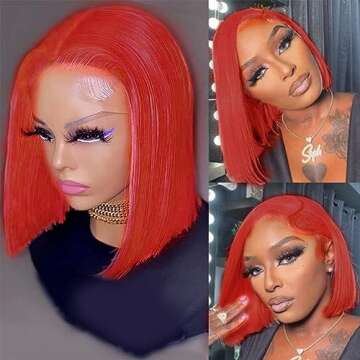 Hot Pink Bob 13x4 Lace Front Human Hair Wigs for Women Short Straight Orange Red Bob Wig Pre Plucked Hairline Bleached Knots Lace Frontal 12 Inch Colored Bob Glueless Human Hair Wig 150% Density