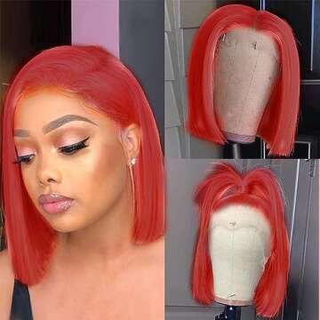 Hot Pink Bob 13x4 Lace Front Human Hair Wigs for Women Short Straight Orange Red Bob Wig Pre Plucked Hairline Bleached Knots Lace Frontal 12 Inch Colored Bob Glueless Human Hair Wig 150% Density