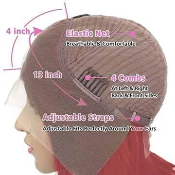 Hot Pink Bob 13x4 Lace Front Human Hair Wigs for Women Short Straight Orange Red Bob Wig Pre Plucked Hairline Bleached Knots Lace Frontal 12 Inch Colored Bob Glueless Human Hair Wig 150% Density