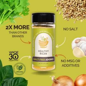 Healthy Rican Salt Free Puerto Rican Adobo Seasoning No Salt, No Sugar, Gluten Free, Non-GMO, Whole 30 Approved, No Preservatives, MSG Free, No Artificial Flavors or Colors (Salt-Free Adobo)