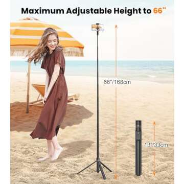 TONEOF 66" Automatic Tripod,Auto-Open Phone Tripod Stand with Magnetic Rechargable Remote,Selfie Stick Tripod 360° Vertical & Horizontal Rotatable,Stable Travel Tripod for iPhone/Android(Black)