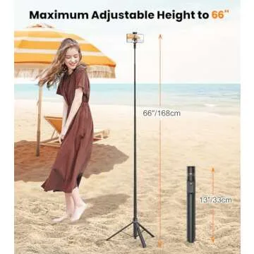 TONEOF 66" Automatic Tripod,Auto-Open Phone Tripod Stand with Magnetic Rechargable Remote,Selfie Stick Tripod 360° Vertical & Horizontal Rotatable,Stable Travel Tripod for iPhone/Android(Black)