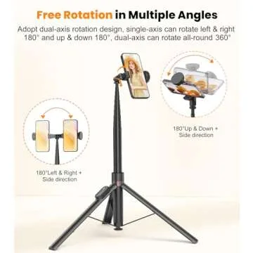 TONEOF 66" Automatic Tripod,Auto-Open Phone Tripod Stand with Magnetic Rechargable Remote,Selfie Stick Tripod 360° Vertical & Horizontal Rotatable,Stable Travel Tripod for iPhone/Android(Black)