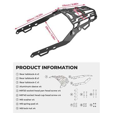 KEMIMOTO Compatible with Grom 2022 2023 2024 Rear Rack Luggage Storage Rack Carrier Grom 2022+ Rear Tail Storage Rack Cargo Enduro Grom 2022 2023 2024
